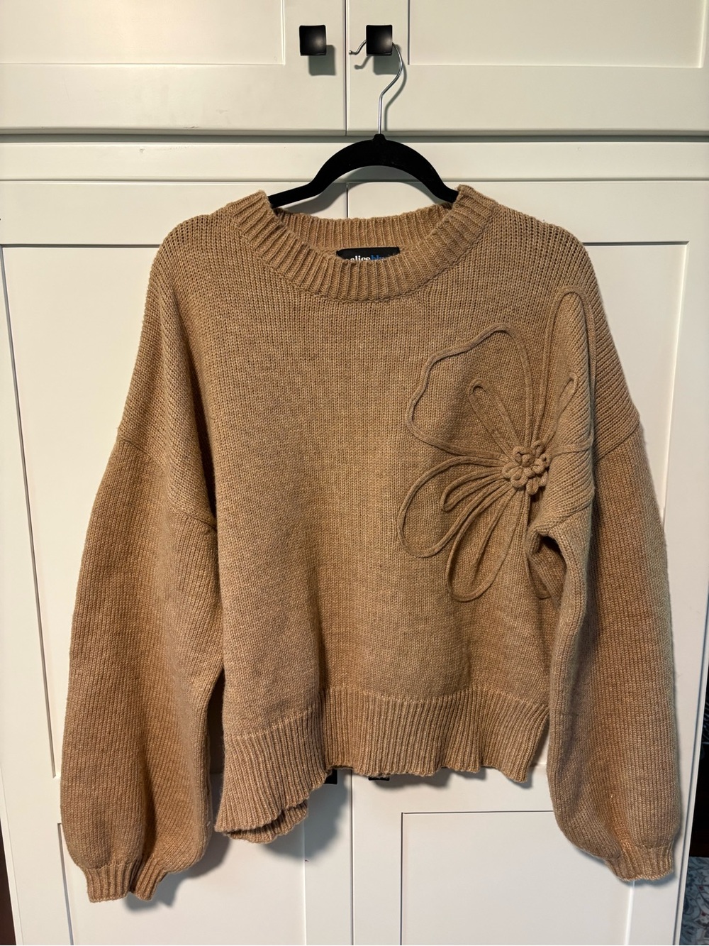 Alice Blue Camel Flower-Appliqué Crewneck Sweater
